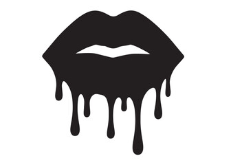 dripping lips logo silhouette vector, dripping lips logo icon silhouette, female lips dripping isolated on white background