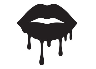 dripping lips logo silhouette vector, dripping lips logo icon silhouette, female lips dripping isolated on white background
