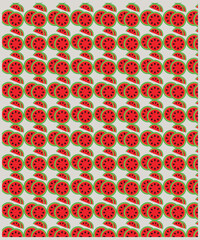 Cute watermalon seamless pattern for textile, wrapping, wallpapers, etc. Sweet red ripe watermalons, black background. Vector illustration.