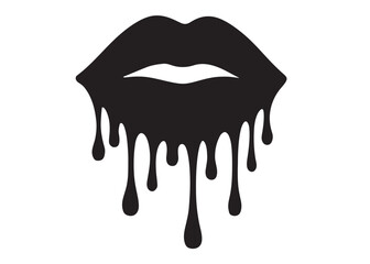 dripping lips logo silhouette vector, dripping lips logo icon silhouette, female lips dripping isolated on white background