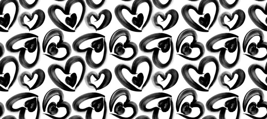 Hand draw hearts pattern. Seamless watercolor hearts pattern.