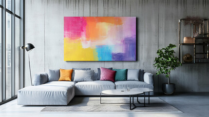 Colorful Abstract Painting In Modern Living Room