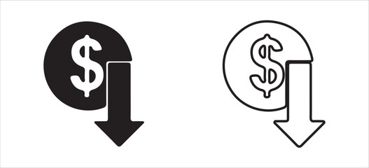 Dollar Symbol with Upward Arrow Icon – Solid and Outline Style for Financial Growth and Profit. Victor illustration eps 10