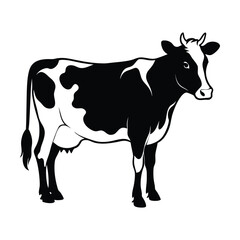Black Silhouette of Domestic Cow on White Background Vector Illustration, ai generated