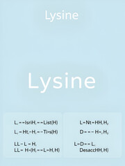 Fototapeta premium Lysine. Stylized structural formulas. Display of the unspecific-, L- and D-Enantiomer formulas.
