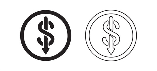 Dollar Symbol with Upward Arrow Icon – Solid and Outline Style for Financial Growth and Profit. Victor illustration eps 10