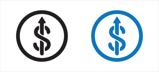 Rising Arrow with Dollar Coin Icon – Financial Growth Symbol in Black and Blue Variants. Victor illustration eps 10