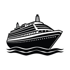 Obraz premium Big cruise ship clip art. Flat monochrome vector illustration 