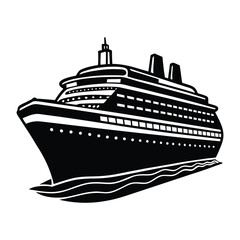 Obraz premium Big cruise ship clip art. Flat monochrome vector illustration 