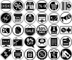 Collage of discount and sale icons for ecommerce websites, promotional designs, coupon platforms, marketing content, retail app interfaces, and digital savings visuals

