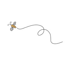 Cartoon bee flying on a dotted route line