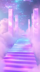 Futuristic Neon Corridor with Pink and Teal Lighting for Tech Background