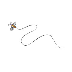 Cartoon bee flying on a dotted route line