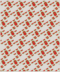 Cute watermalon seamless pattern for textile, wrapping, wallpapers, etc. Sweet red ripe watermalons, black background. Vector illustration.