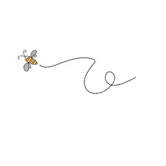 Cartoon bee flying on a dotted route line