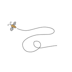 Cartoon bee flying on a dotted route line