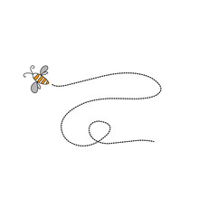 Cartoon bee flying on a dotted route line