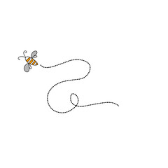 Cartoon bee flying on a dotted route line