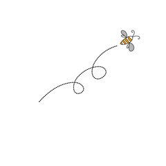 Cartoon bee flying on a dotted route line