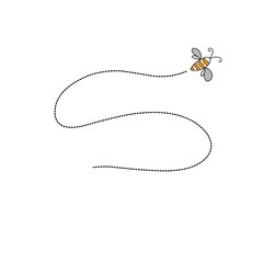 Cartoon bee flying on a dotted route line