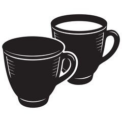 Set of nine vector icons depicting steaming coffee cups in simple black and white silhouette style
