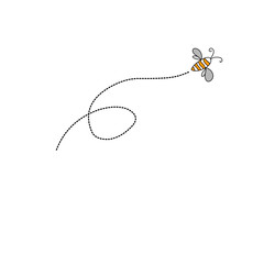 Cartoon bee flying on a dotted route line