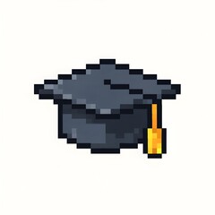 pixel art of a graduation cap with a golden tassel, centered on a plain white background