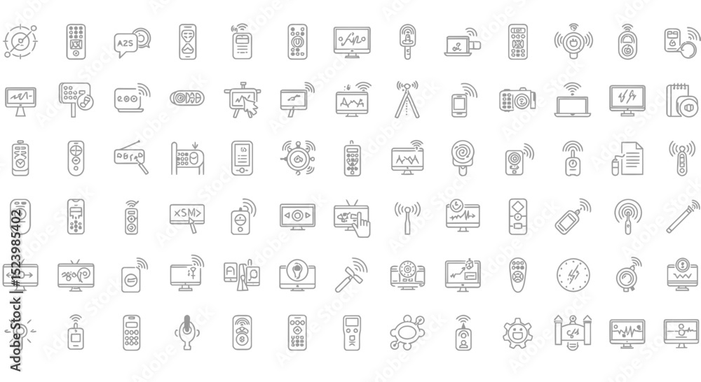Poster collection of thin line style remote control and wireless technology icons