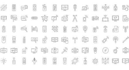 Collection of Thin Line Style Remote Control and Wireless Technology Icons