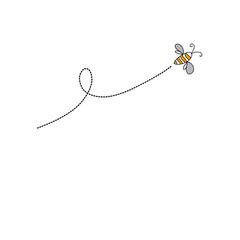 Cartoon bee flying on a dotted route line