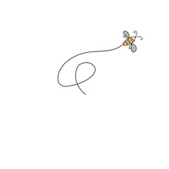 Cartoon bee flying on a dotted route line