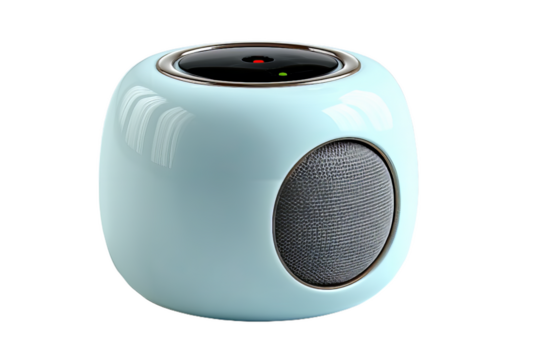 Small Light Blue Cube Bluetooth Speaker Isolated on Transparent Background