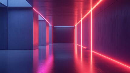 Neon-Lit Red and Blue Corridor Background for Futuristic Tech Designs