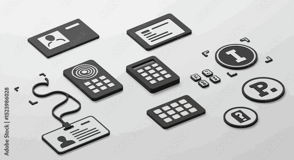 Poster isometric view of business and information technology icons and objects