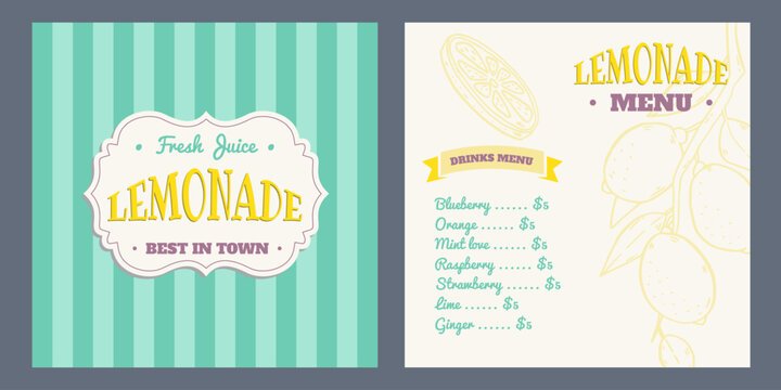 Lemonade Trendy menu. Design template with hand drawn illustration in doodle style. Lemon drink concept with slogan and price. Background for branding, AD