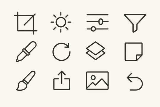 Minimalist design icon set: basic editing and adjustment tools