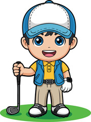 Cartoon golfer holding a golf club, smiling and ready to play
