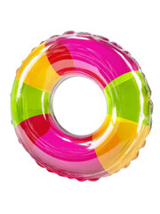 Colorful Inflatable Swim Ring With Bright Segmented Design Against Transparent Background