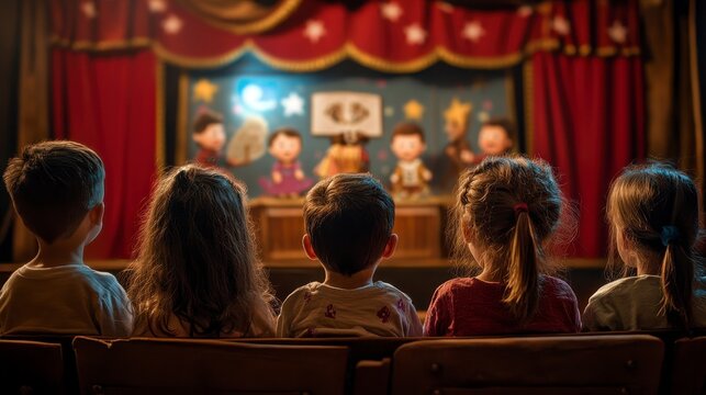 Children Watching Puppet Show with Fascination and Wonder