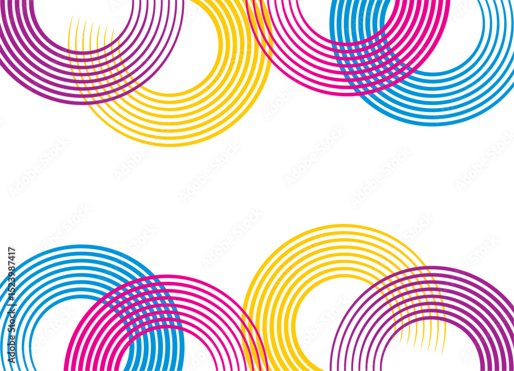 Poster modern pattern of colored rings from parallel retro lines on a white background. abstract design ele