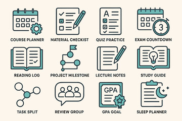 Educational planning icons for effective student organization and study management
