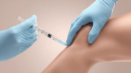Medical Injection: A close-up shot of a healthcare worker's gloved hands administering a medical injection into a patient's knee, illustrating the importance of healthcare practices.