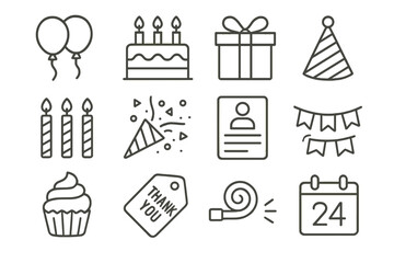 Fototapeta premium Party icons: balloons, cake, gift, decorations, and celebration symbols