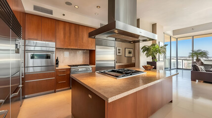 Modern Kitchen Interior With City View