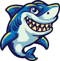 Naklejka premium Shark Cartoon Character Mascot Vector – Fun and Fierce Ocean Predator Illustration for Kids, Branding, or Educational Designs