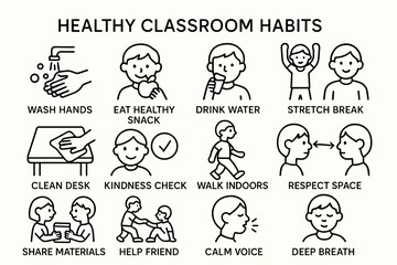 Illustrated guide to healthy classroom habits for children