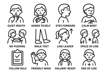 Classroom behavior visual guide for young students following school rules