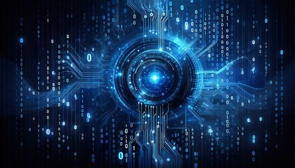 A glowing digital heart beats at the core of this futuristic intelligence.
