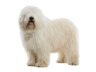 Full size photo of dog breed komondor isolated on white background
