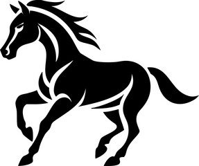 Galloping horse vector icon silhouette, black horse side view on white background